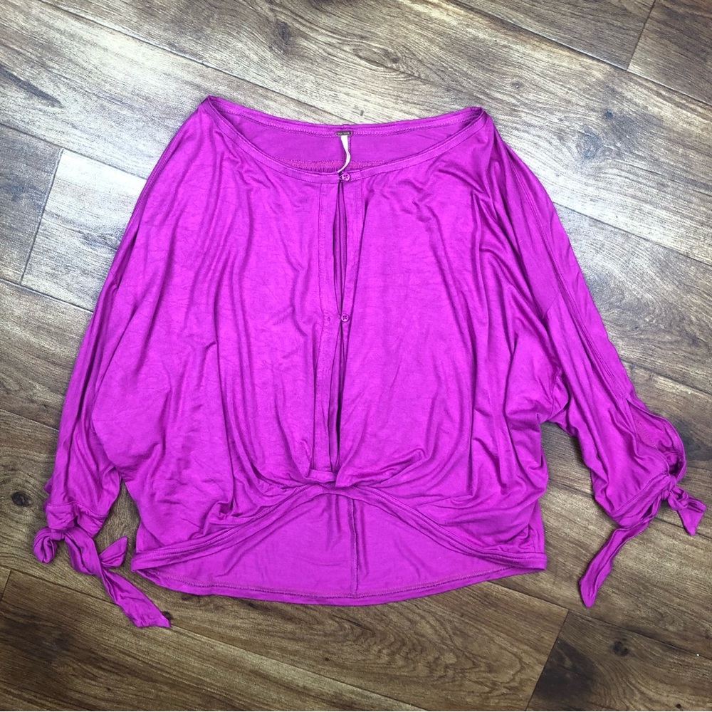 Free People Keepin On Top Pink Double Keyhole Twist Hem Shirt